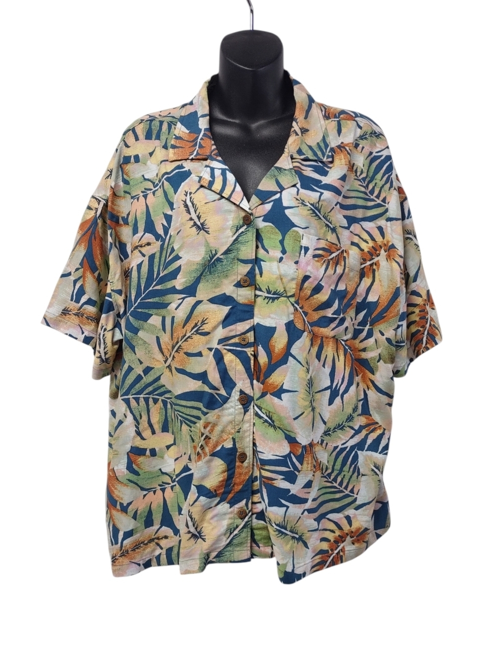 Natural Reflections Plus Size 1X Tropical Leaf Button Down Shirt 100% Viscose